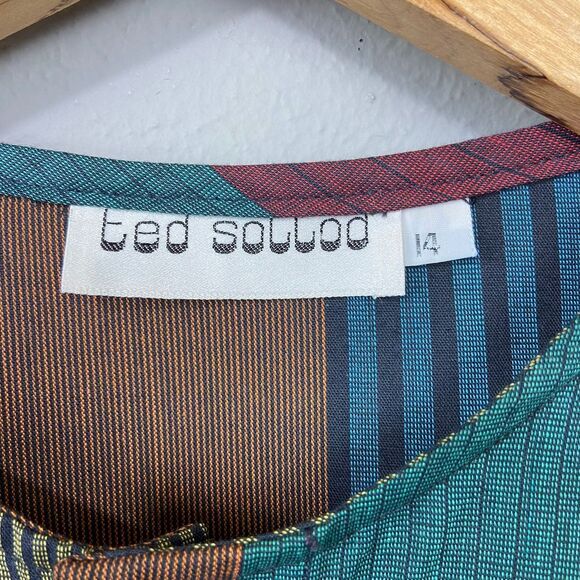 Vintage 80s Ted Sollod Blouse Size 14‎ Button Up Stripe Artsy Indie Modest Top - Picture 2 of 14